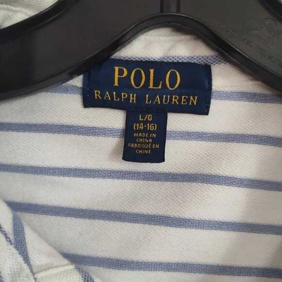 Boys SZ L (14-16) Polo Ralph Lauren Blue/White Stripe Top - Picture 3 of 3